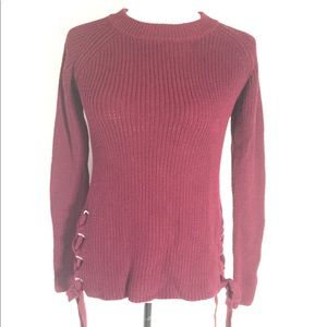 HyFve Lace Up Crewneck Burgundy Sweater Size Small